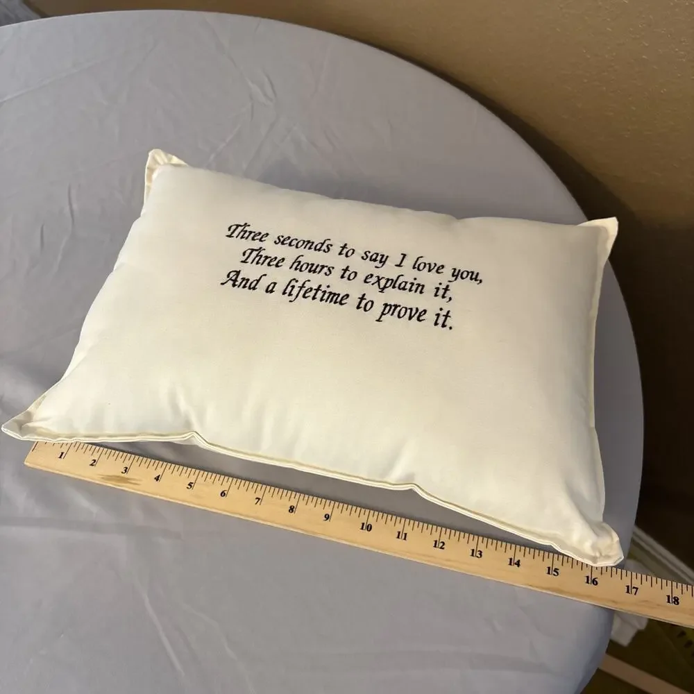 Wedding Anniversary Pillow Embroidered Sentiment Decor, Ivory White Linen 12 8